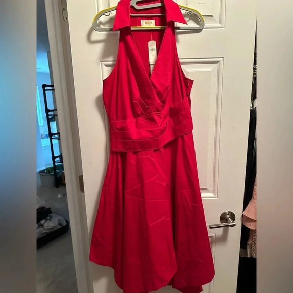 Maeve Anthropologie Red Asymmetrical Wrap Shirt Dress 12 NWT - Picture 5 of 7